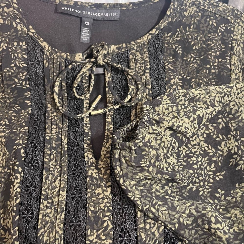 White House Black Market Women's XS Black & Grey Long Sleeved Blouse